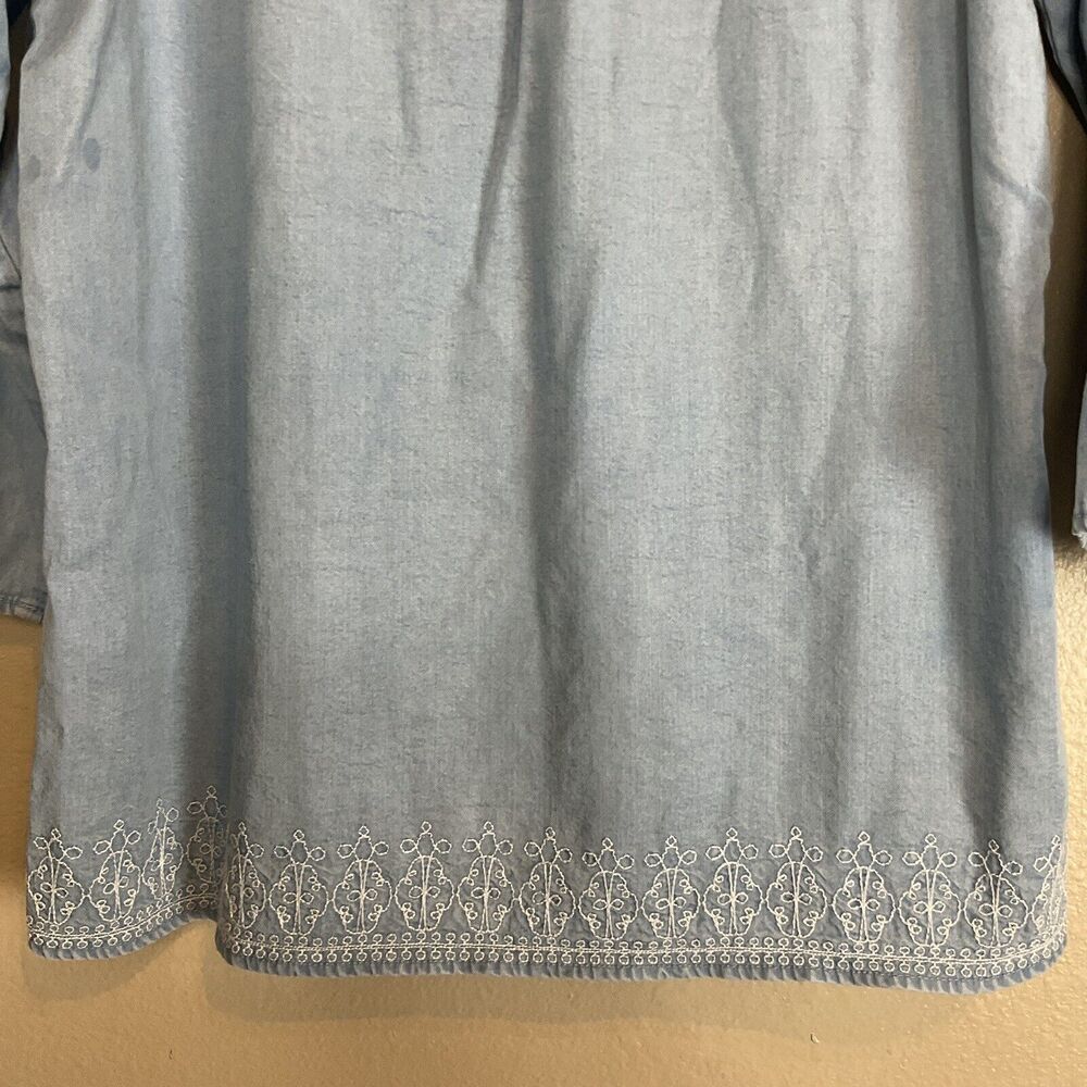 J Jill Denim Womens Chambray Embroidered Top Size M Blue Long Sleeve Tassel Boho - Picture 7 of 10